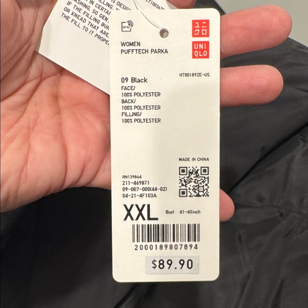 NWT Uniqlo Black Quilted PUFFTECH Parka Jacket - Women's Lightweight Coat XXL - Picture 2 of 6